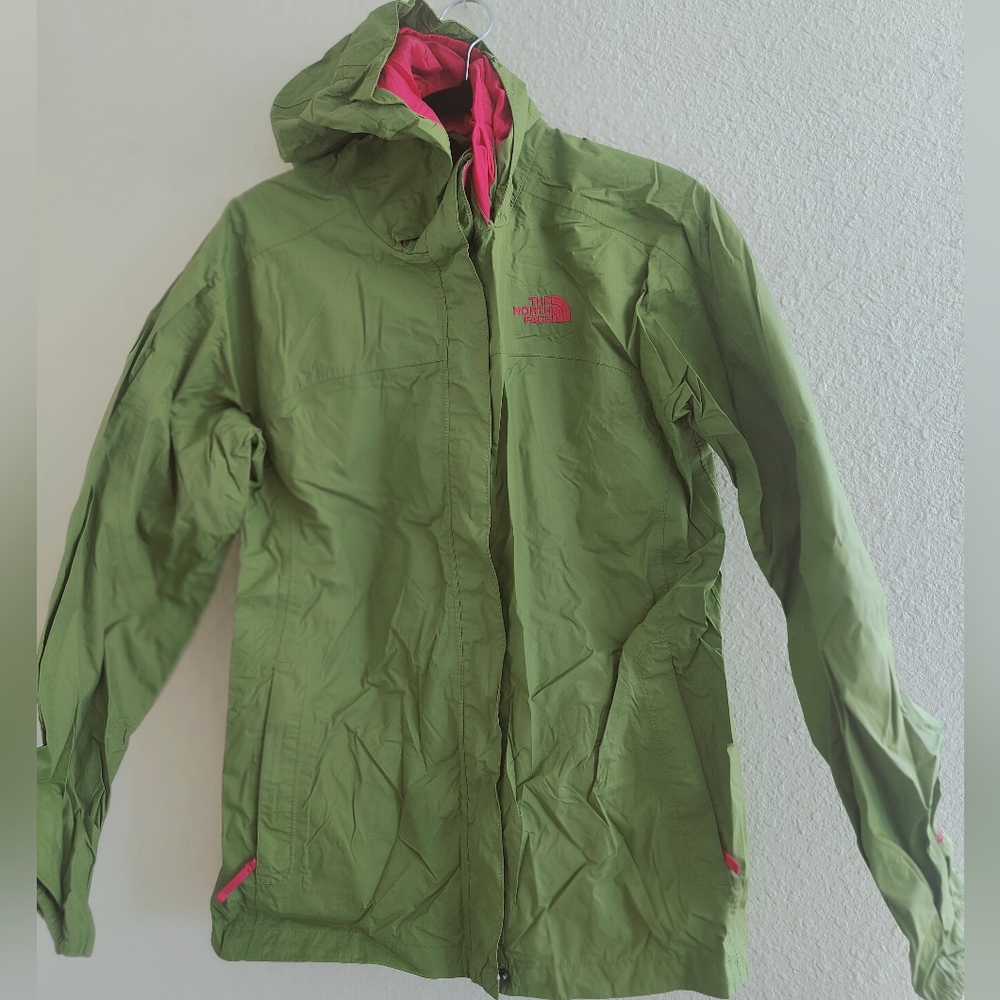The North Face Olive and Fuchsia Hooded Windbreaker